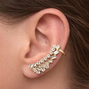 T+J Designs Gold Tone Rhinestone Ear Climber Earring Set *NEW*